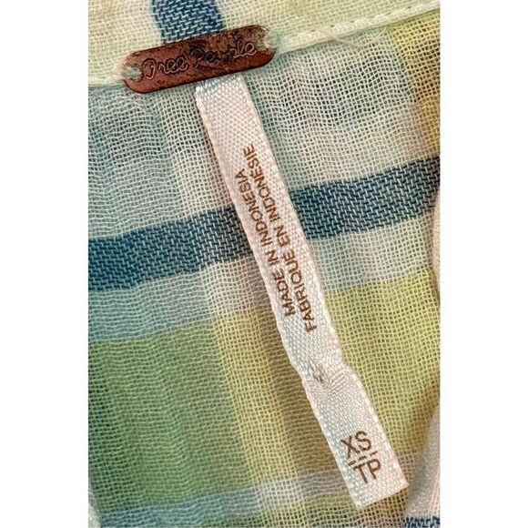 Free People By My Side Button Up Oversized Summer Yellow Plaid Tunic Size XS - Picture 7 of 11